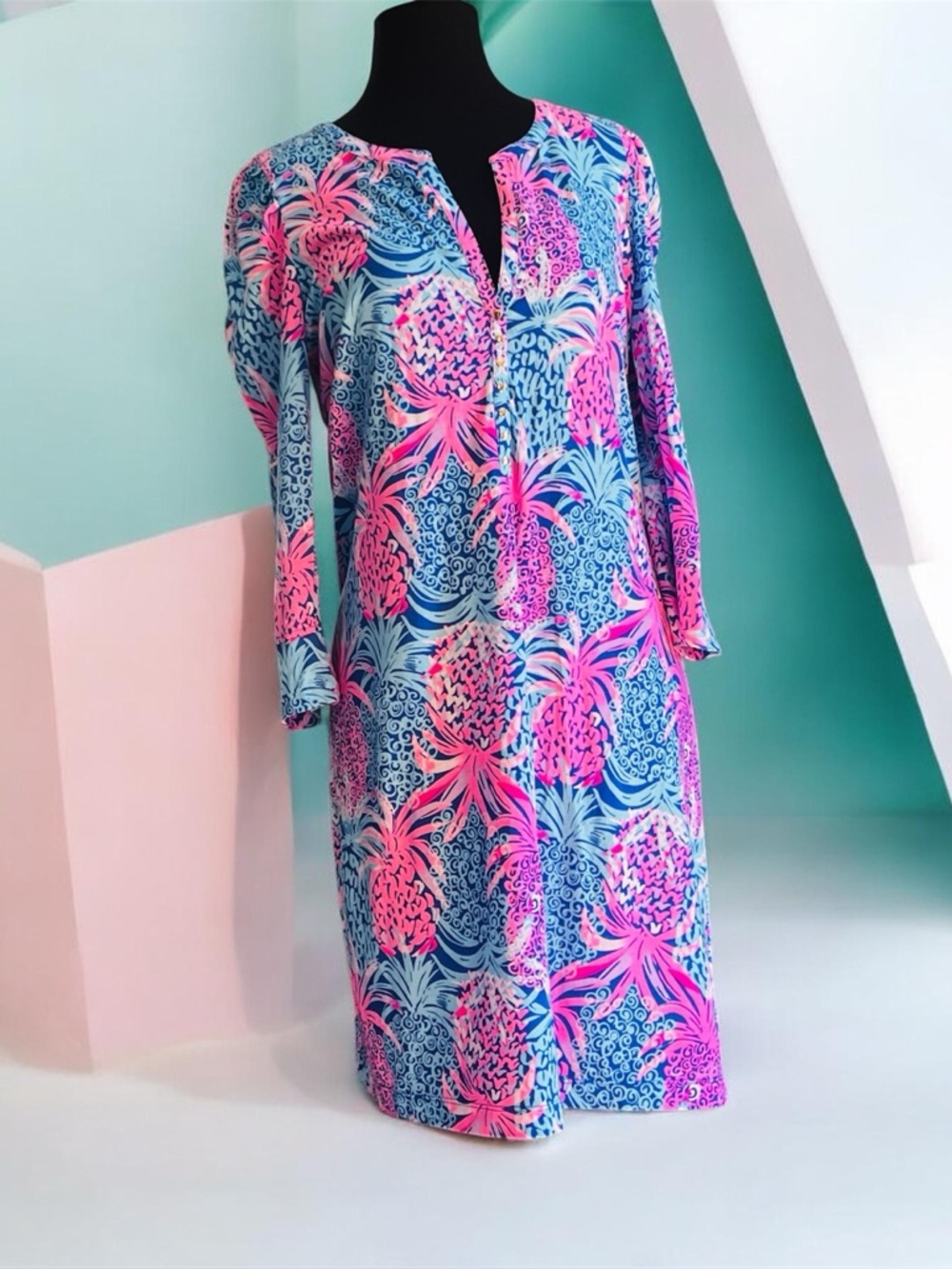 LILLY PULITZER Marlie Dress | Borealis Blue Tropic | L | Preowned